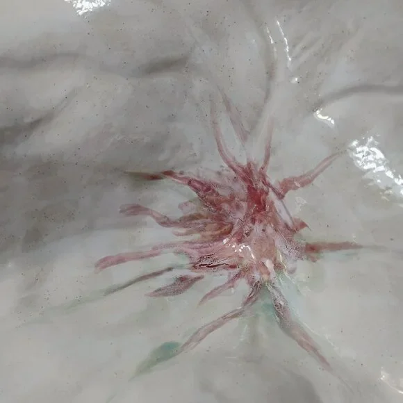 Handcrafted Art Pottery Flower Centerpiece Bowl, Decorative Ceramic White Pink - Picture 7 of 11